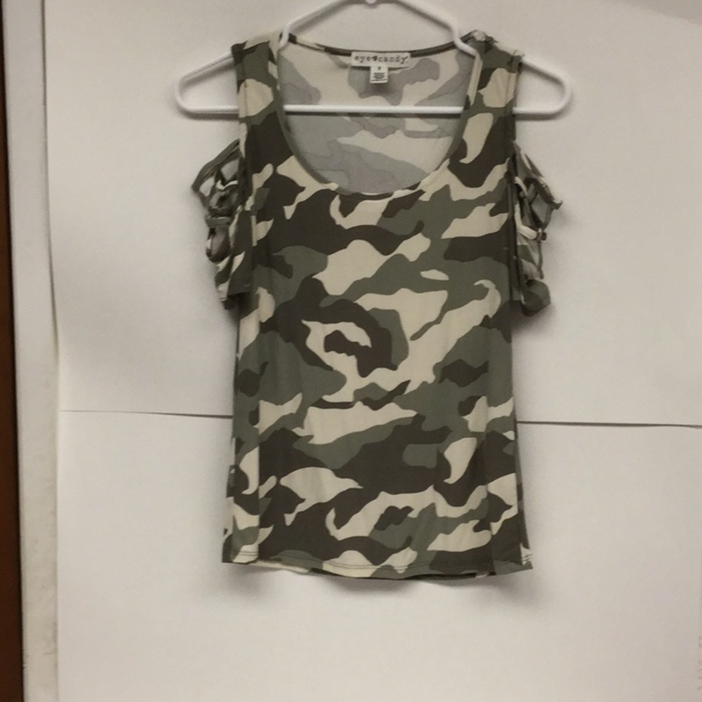 Eye Candy Cold shoulder camo top